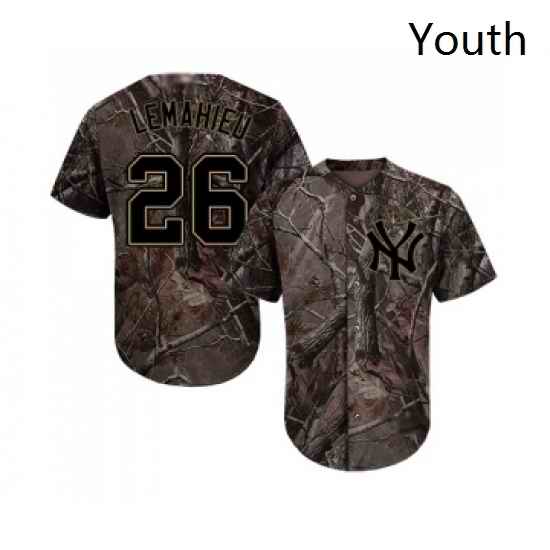 Youth New York Yankees 26 DJ LeMahieu Authentic Camo Realtree Collection Flex Base Baseball Jersey